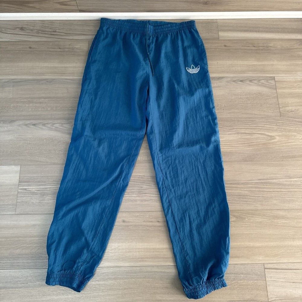 Vintage Adidas Trefoil Teal M Nylon Track Joggers Windbreaker Pants Side Zip